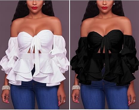 シャツ/ブラウス(長袖/七分) Off-the-shoulder Ruffle Lace Blouse 71rfDc0gSiL._AC_SL1500_.jpg